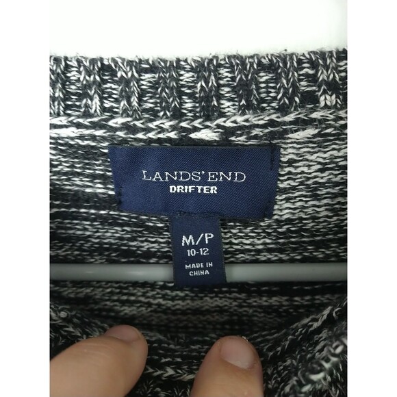 Lands End Woman M Black Grey Marbled Cable Knit Sweater Pullover Casual LS - Picture 7 of 9